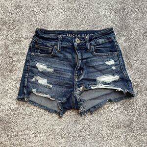 American Eagle Next Level Stretch Jean Shorts Womens 00 Blue Denim Dark Distress